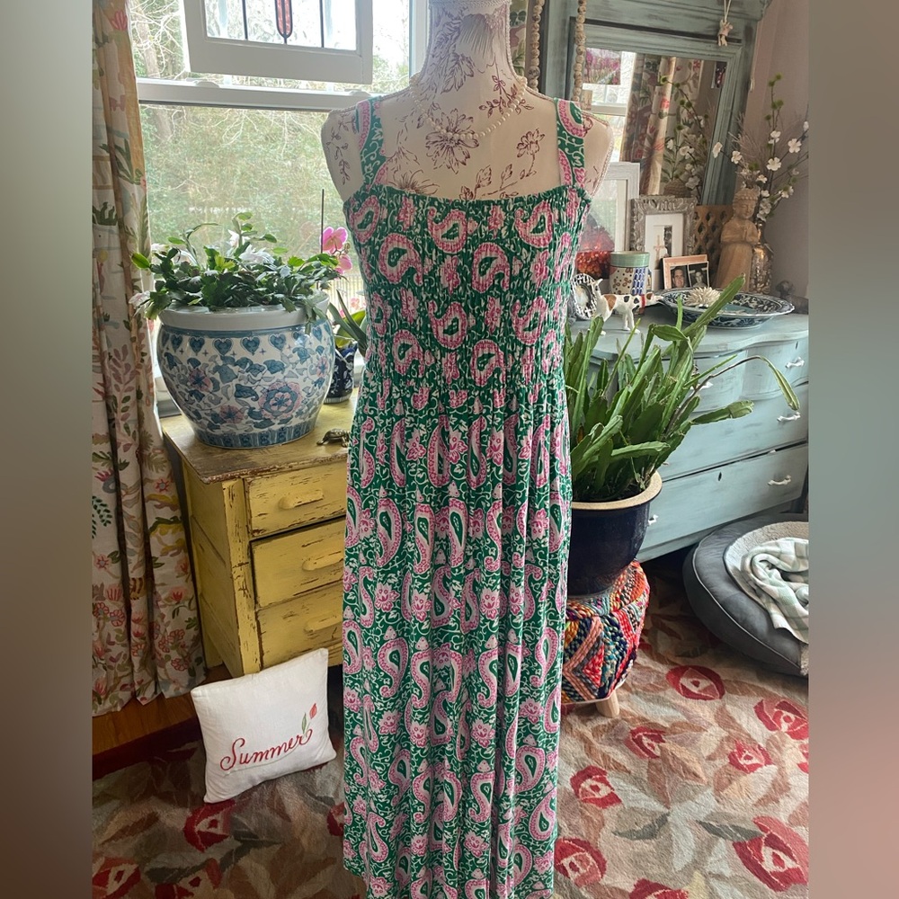 SOLD Boden Green and Pink Paisley Maxi Dress 6